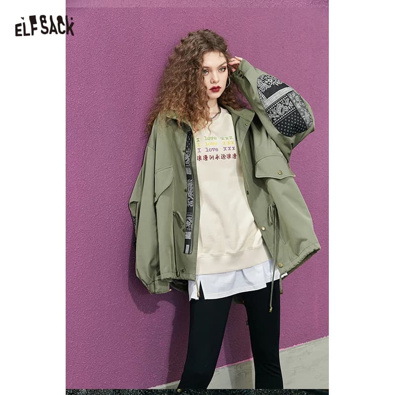 ELFSACK Y2K Giacca corta da donna casual con cinturino patchwork paisley allentato