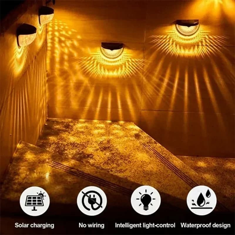Confezione da 10 lampade da parete per esterni a luce solare a LED Lampade da giardino a energia Lampada da recinzione solare impermeabile Decorazione natalizia Luce a festone a LED