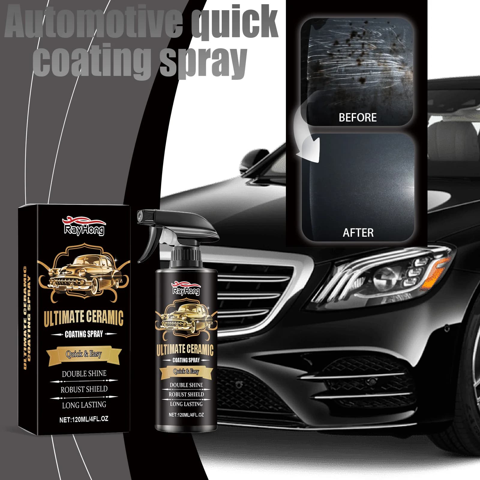 Spray per rivestimento rapido per auto, ceretta per vernice per auto, schiarente per prevenzione macchie, manutenzione, rivestimento impermeabile e agente di rivestimento per pellicola.