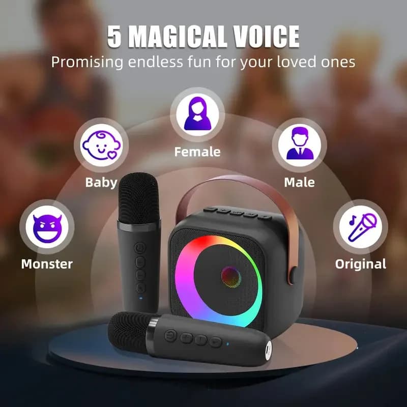 Haomuren Macchina per karaoke portatile con microfono wireless 1 o 2 Mini altoparlante Bluetooth per bambini che cantano come regalo per feste in famiglia