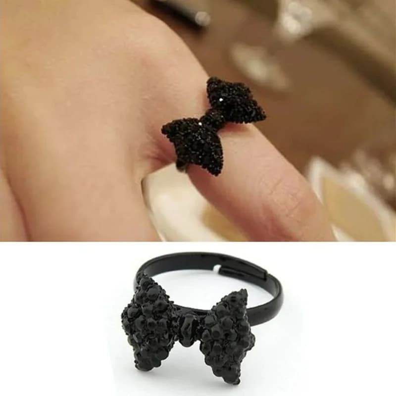 Black Adjustable Bow Rings New Black Ring For Woman Girls Bow Knot Sparkling Ring Proposal Wedding Jewelry