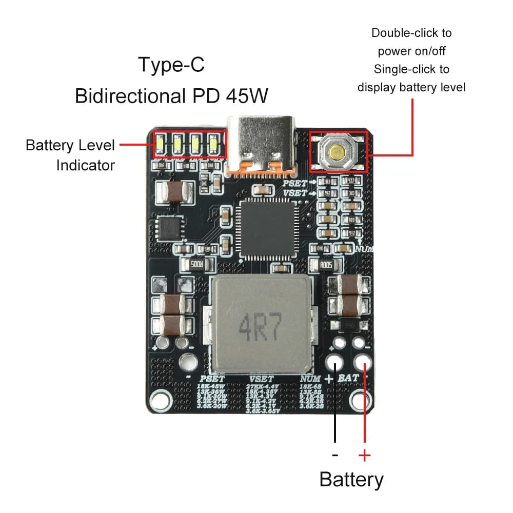 Modulo caricabatteria/scaricatore batteria al litio IP2369 45W 2S~6S Tipo-C PD 45W ricarica rapida batterie Li-ion/LiFePO4 3S 4S 5S BMS