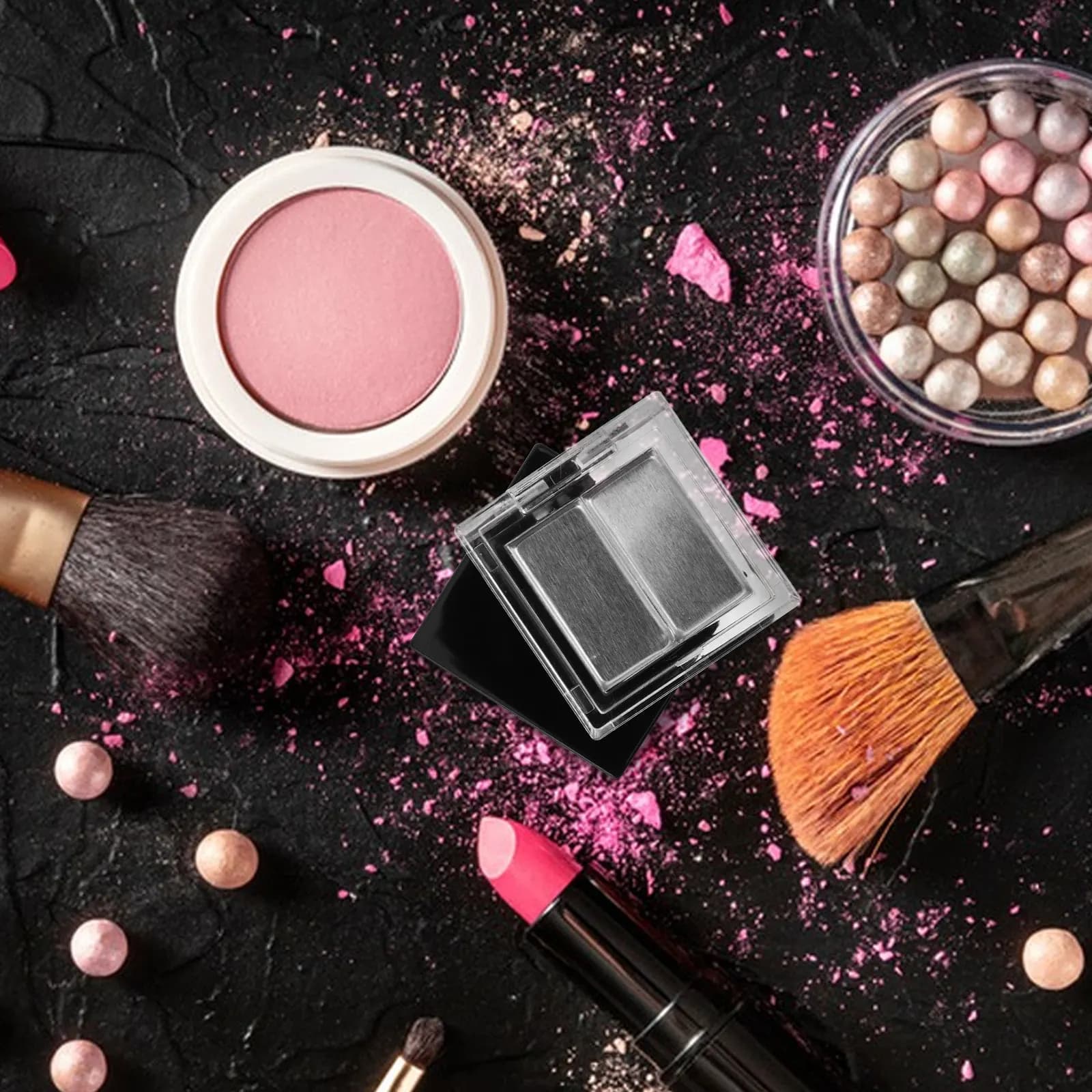 2 Pezzi Palette Trucco Vuota Fai-da-te per Ombretto Rossetto Fard Illuminante Contouring, Piccola Portatile da Viaggio Ricaricabile in Alluminio