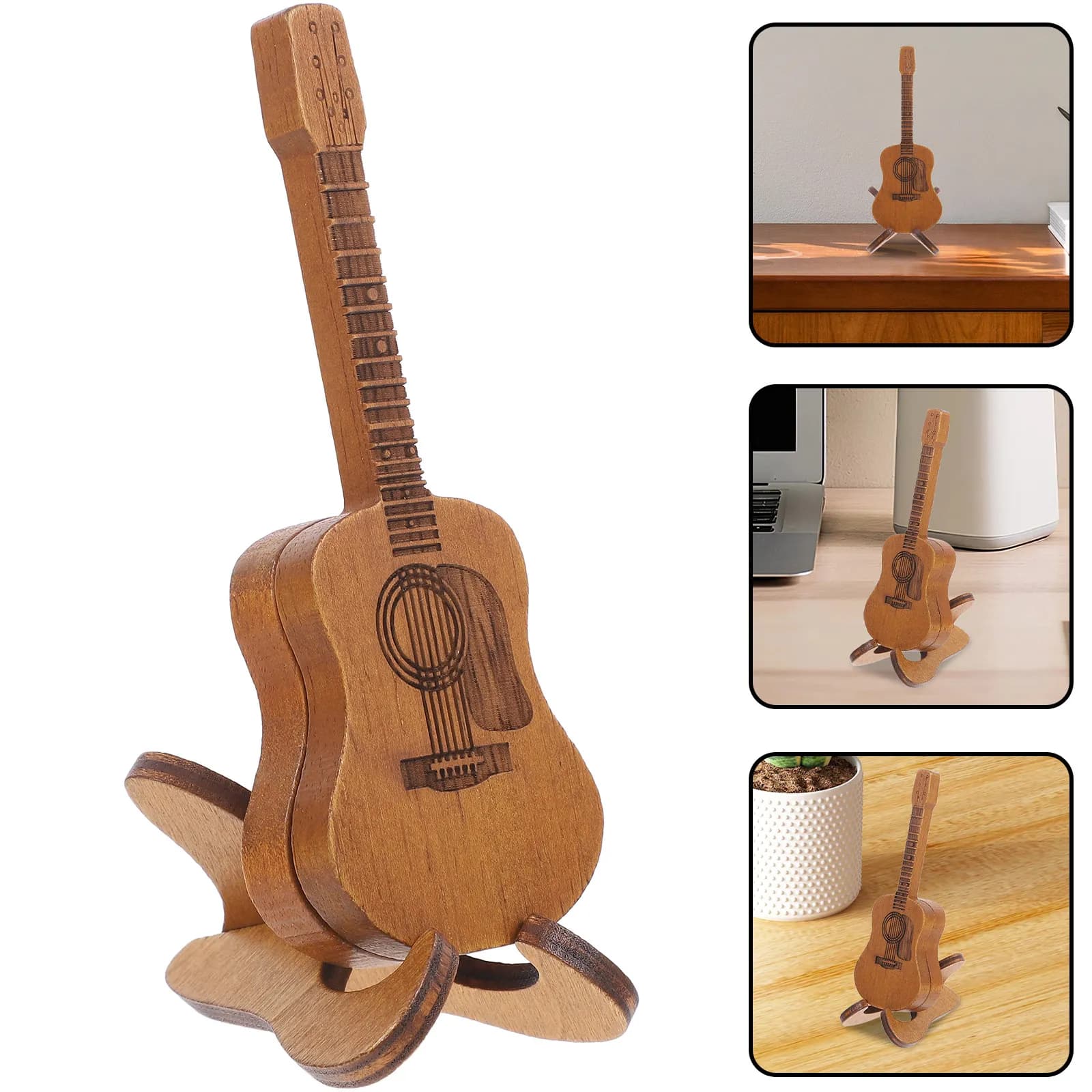 Set Porta Plettri per Chitarra in Legno a Forma di Chitarra, Scatola Compatta per Plettri di Chitarra Acustica, Elettrica, Basso, per Dita e Pollice, Jazz, Misura Media