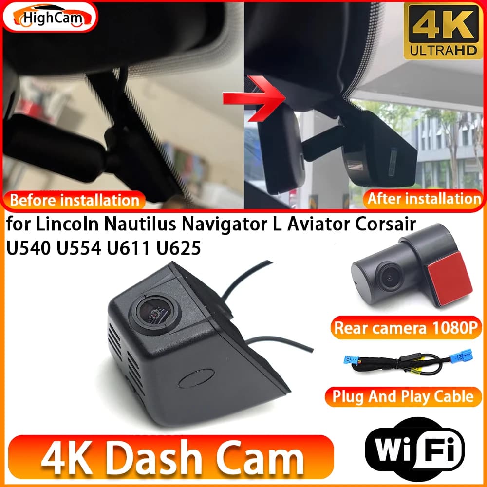for Lincoln Nautilus Navigator L Aviator Corsair U540 U554 U611 U625 OEM 4K DVR Dash Cam Front Rear Camera WiFi Video Recorder