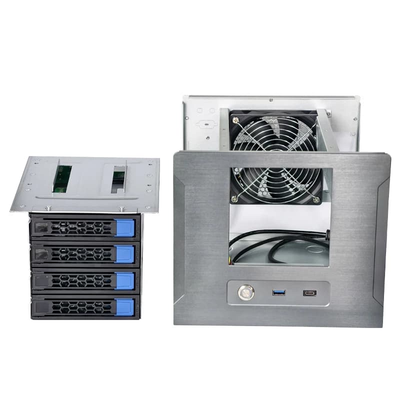 Nuovo telaio di archiviazione NAS a 4 dischi Scheda principale ITX sostituibile a caldo Doppio slot PCI full-high Alimentazione FLEX SATA/SAS