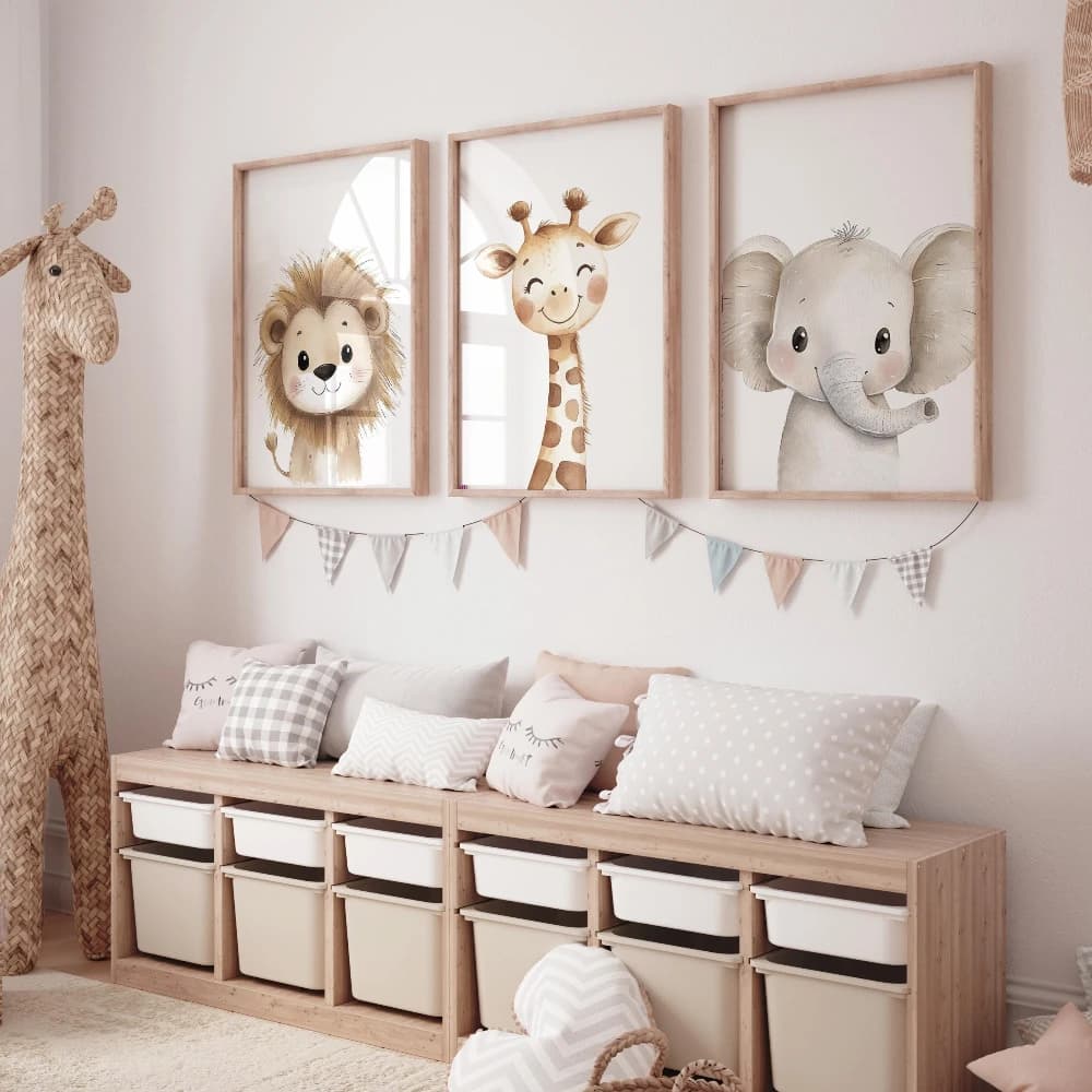 3pcs frameless Safari Animal Nursery Prints Watercolor Lion Giraffe Elephant Wall Art Room Decor Boho Jungle Animals Boy Girl G