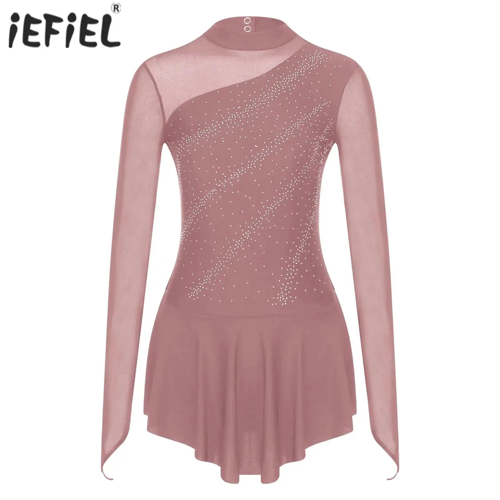 Abito da pattinaggio di figura da donna con strass, allenamento per ginnastica, danza, balletto, ginnastica, pattinaggio su ghiaccio, costume per spettacoli teatrali
