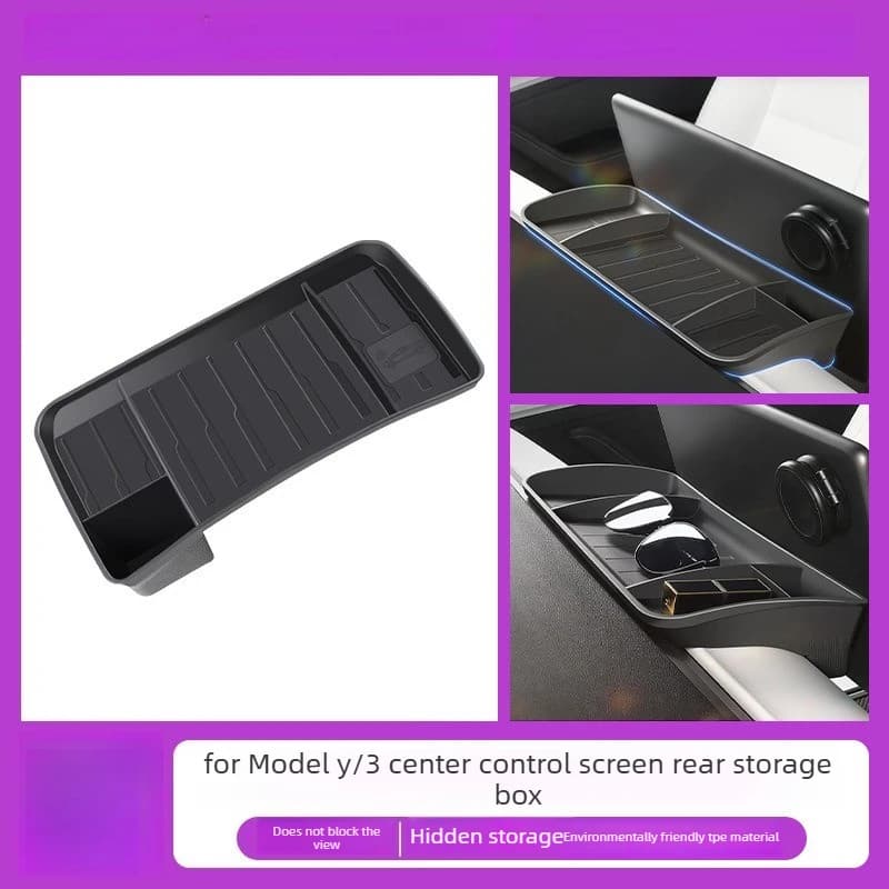 For Tesla Model 3 Y Car Screen Rear Storage Box Organizer Magnetic Storage Invisible ETC Sunglasses Tray Tissue Box Accessories