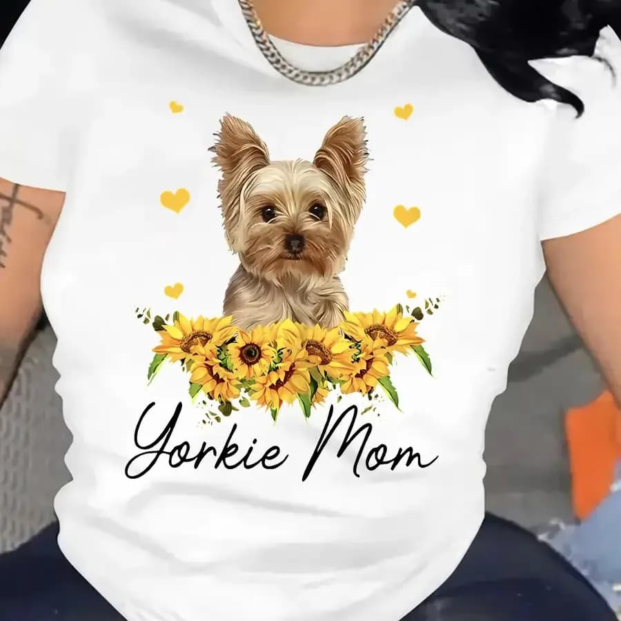 【Nuovo stile】T-shirt sportiva a maniche corte con grafica di cuccioli carini, girocollo, alla moda, abbigliamento sportivo da donna