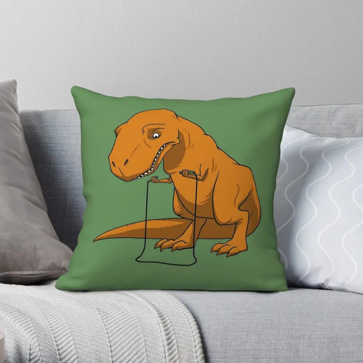 Dinosauro Jump Rope Foiled Again Square Federa Poliestere Lino Velvet Printed Zip Decor Sheet for cushion for sofa 18"
