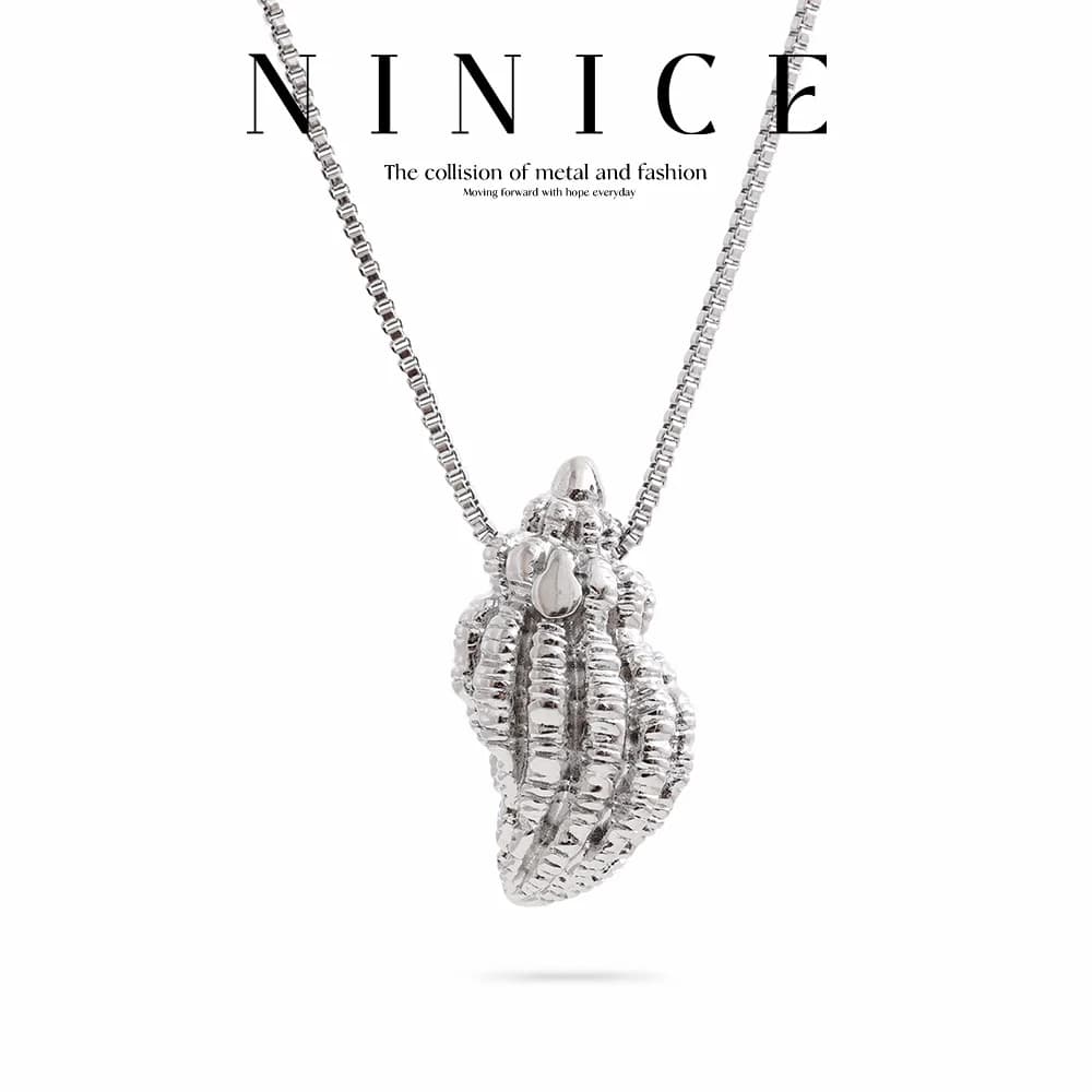NiNice Stainless Steel Conch Shell Pearl Pendant Necklace Ocean Style Beach Style Fashion Design Jewelry Gift