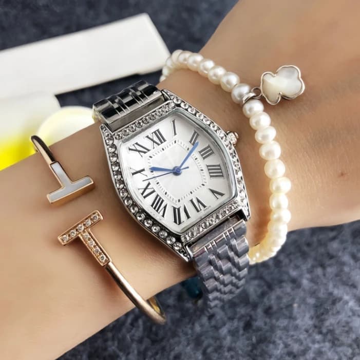 French High-end Brand Watch, Diamond-studded Barrel Watch, Roman Numeral Dial, Ladies' Premium Casual Quartz Wristwatch, Stylish and Versatile Model, Couple Watches