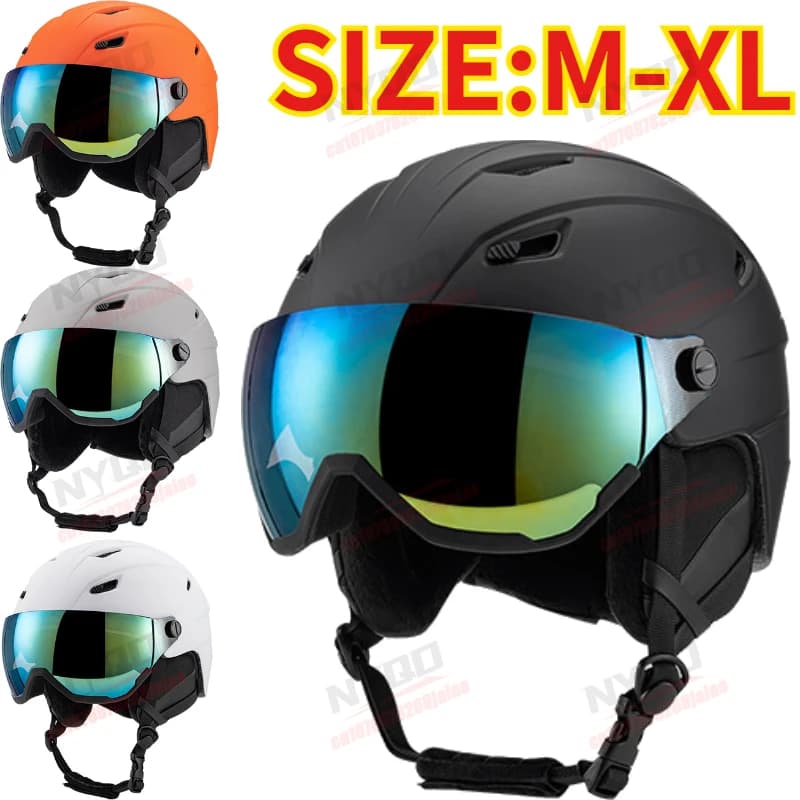 Casco da Sci Integrale con Occhiali, Casco Antiurto Semi-integrale per Adulti per Sci Invernale, Skateboard e Uso Esterno