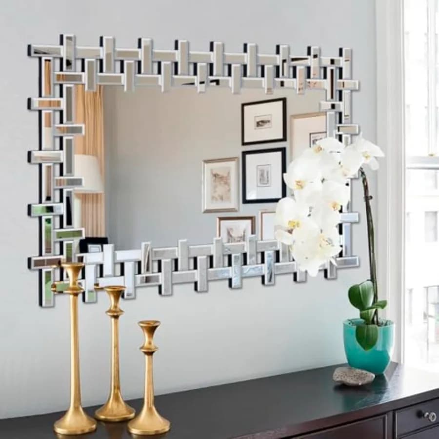 Grande Specchio Decorativo Rettangolare da Parete 40'' X 28'' con Cornice Smussata per Soggiorno, Ingresso, Bagno, Sala da Pranzo, Elegante M