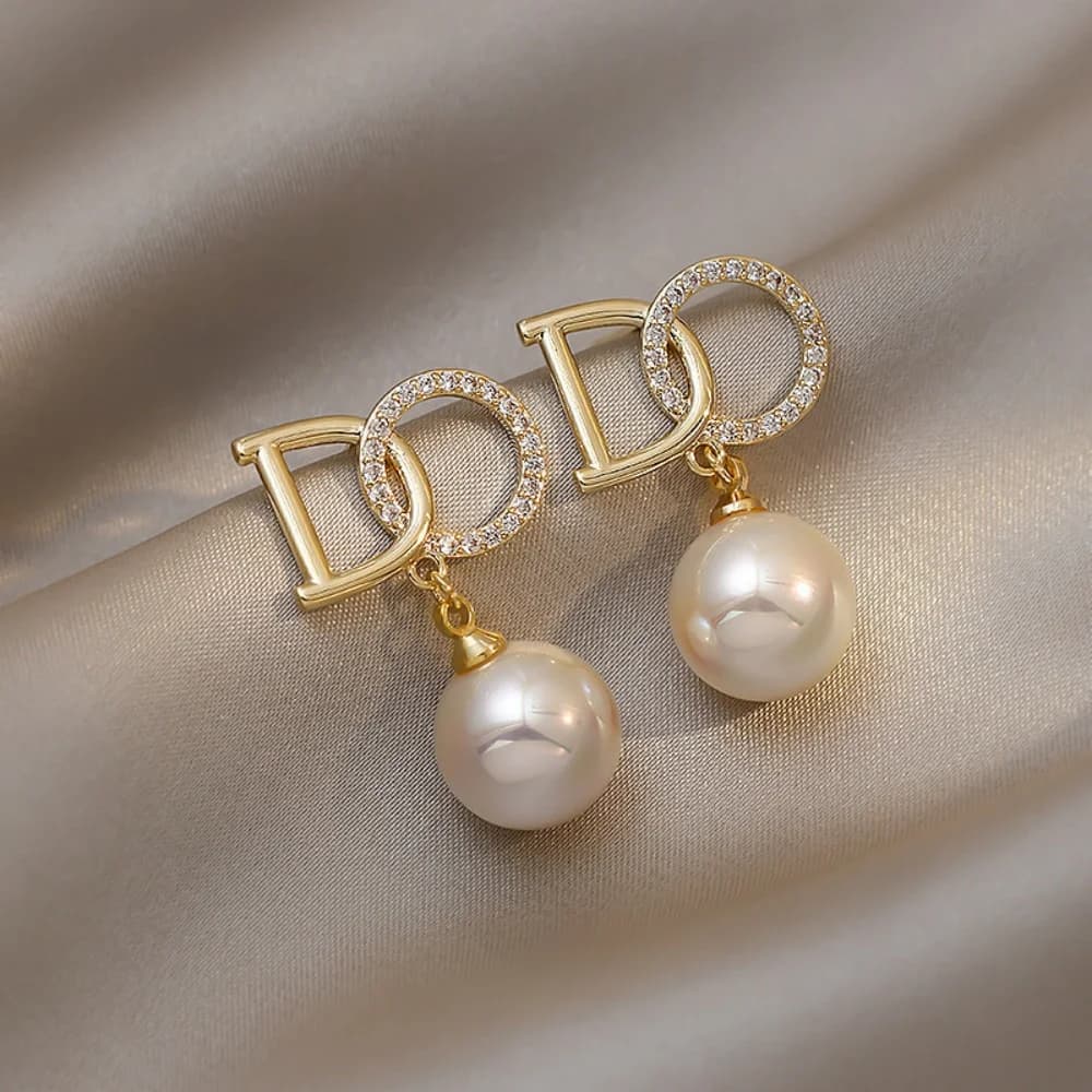 Orecchini di Perle in Stile Coreano per Donne, Eleganti e Semplici, Nuovo Design con Diamanti Incastonati, Accessorio di Gioielleria