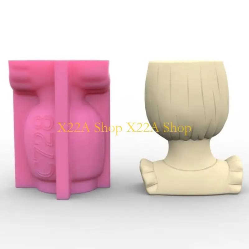 Unique Silicone Craft Mold for Plant Vase Short Hair Girl Pots Concrete Mould