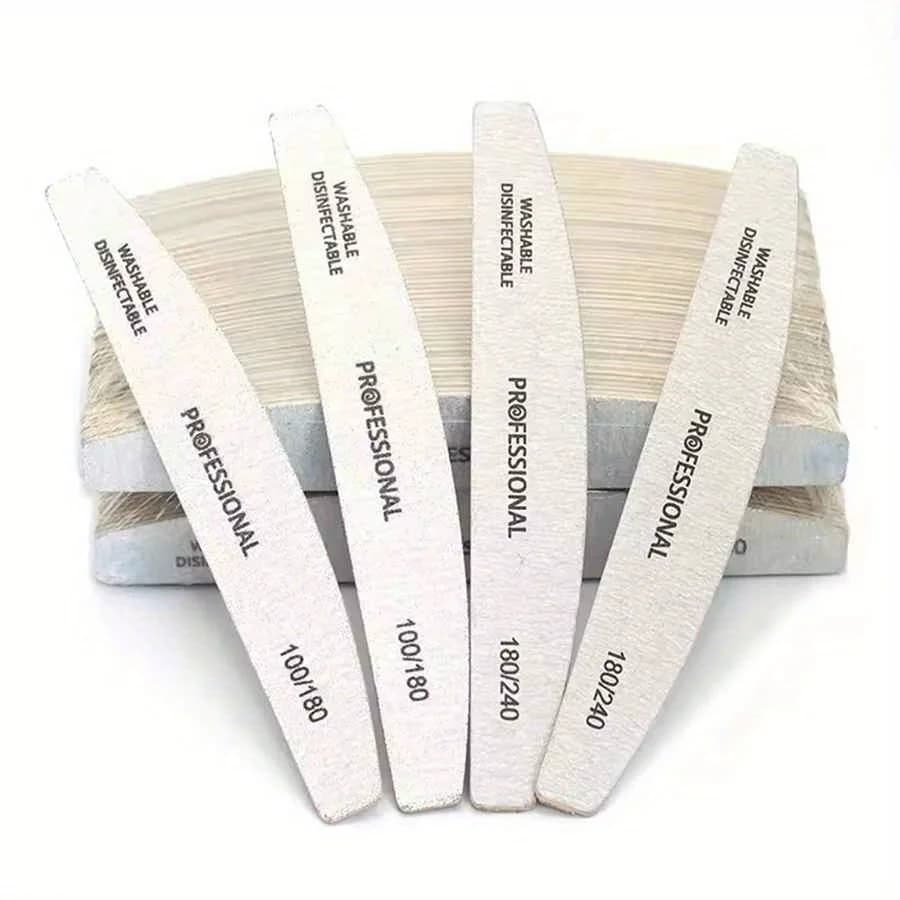 1/2/5/10/20/50 Pezzi/Lotto Lime per Unghie Professionali in Legno 100/180/240, Blocco Abrasivo Grigio 100/180 a Forma di Barca per Lucidatura Gel