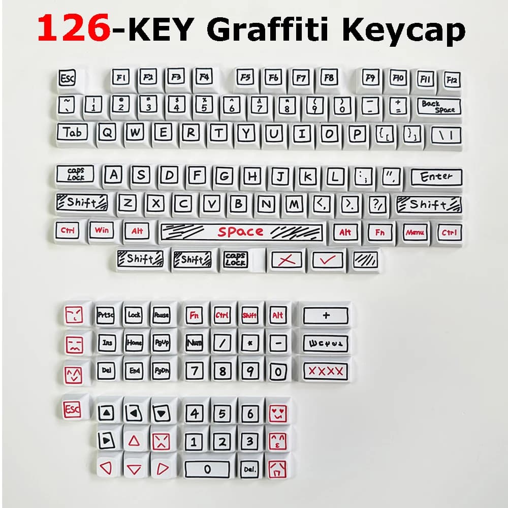 126 tasti PBT Dye Graffiti Tema Stile Keycap XDA Profilo Sublimazione Keycaps per Gaming Tastiera meccanica MX Interruttori FAI DA TE