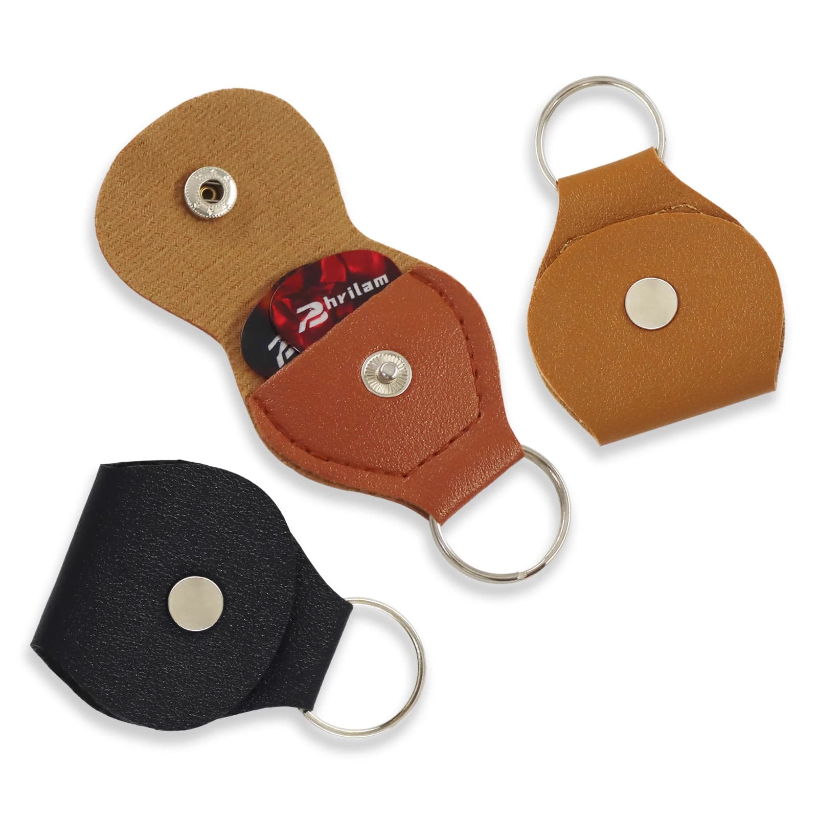 PHRILAM Porta plettro per chitarra in pelle Portachiavi Custodia per plettro Portachiavi per chitarristi Regalo con 2 colori casuali 0,46 plettri