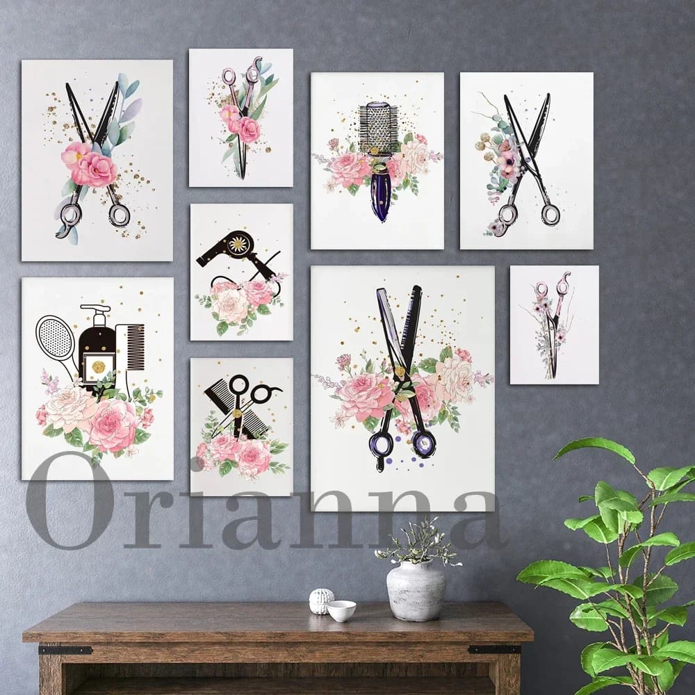 Fashion Hairdresser Hairdresser Haircut Tools Wall Art Prints on Canvas Modern Beauty Hair Dressing Room Decor Painting