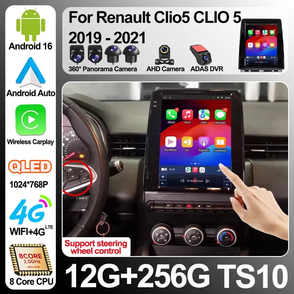 Autoradio Android 16 da 9,7 Pollici per Renault Clio5 Clio 5 2019-2021 con Carplay, Navigazione GPS, Stereo, Schermo Bluetooth, Multimedia 5G