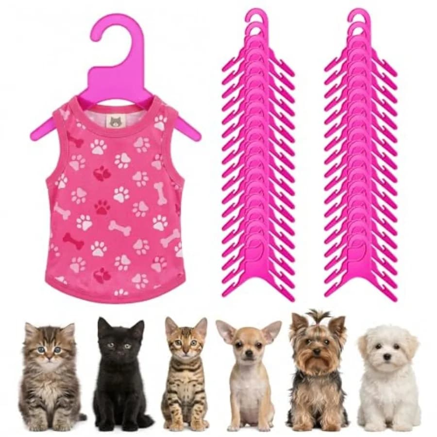 36 Pezzi Appendiabiti per Animali Domestici, Ganci in Plastica Antiscivolo per Vestiti di Cani e Gatti, Mini Appendiabiti Rossi Carini per Abbigliamento per Animali, Salvaspazio