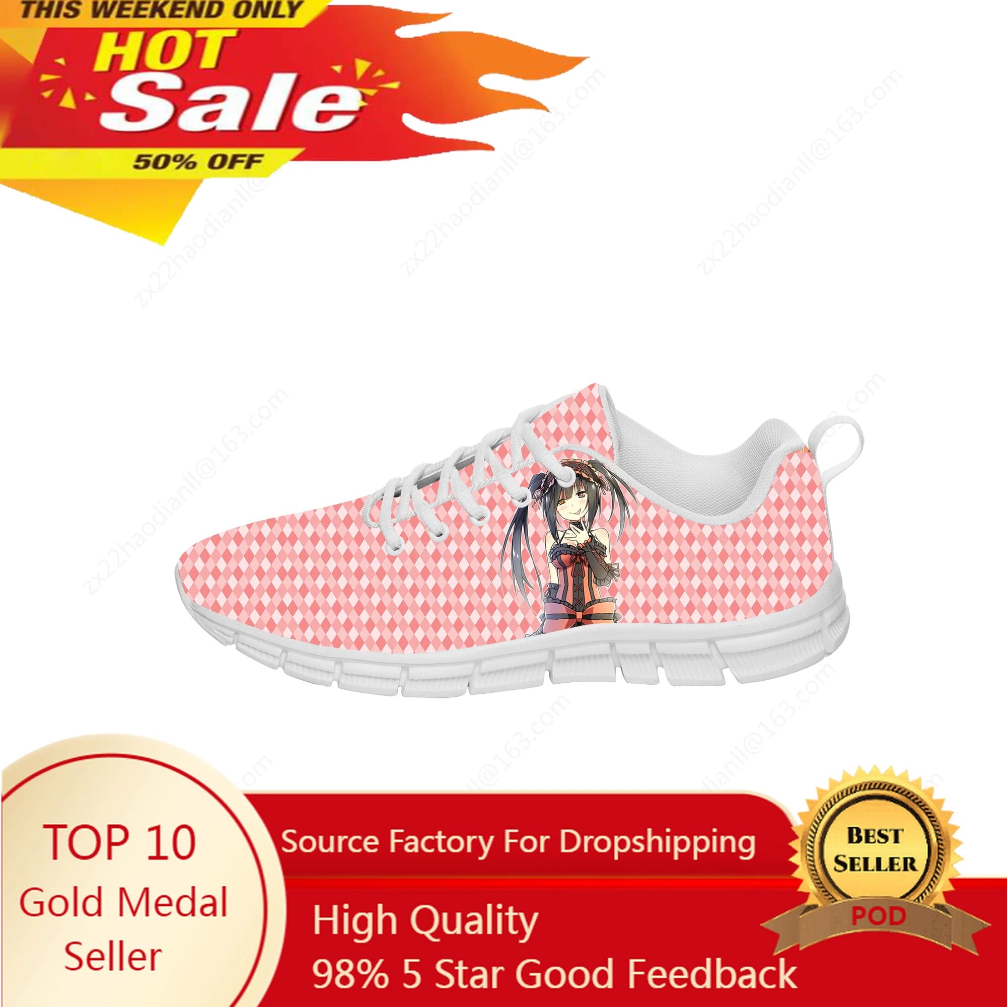 Anime Date A Live Tokisaki Kurumi Sneakers Uomo Donna Scarpe casual in stoffa Scarpe da corsa in tela Scarpa leggera stampata in 3D bianca
