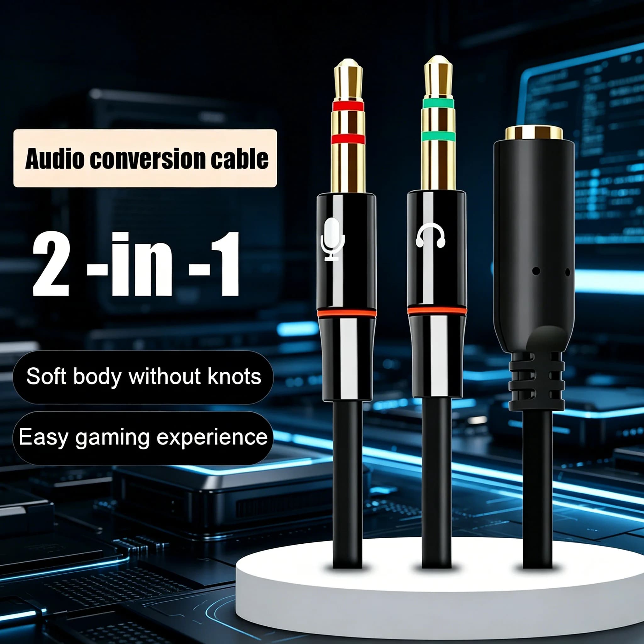 Cavo splitter audio 2 in 1 con jack da 3,5 mm, prolunga aux, adattatore convertitore Y-Splitter per cuffie e microfono per laptop e cuffie da gaming