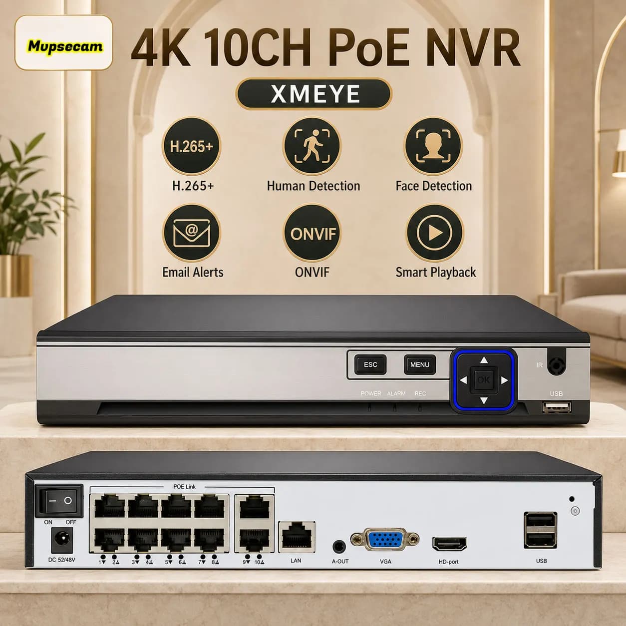 POE NVR XMEYE 10CH 8 Channel 4K CCTV Camera IP Recorder Network Security System H.265 Face Detection 8MP Video Surveillance