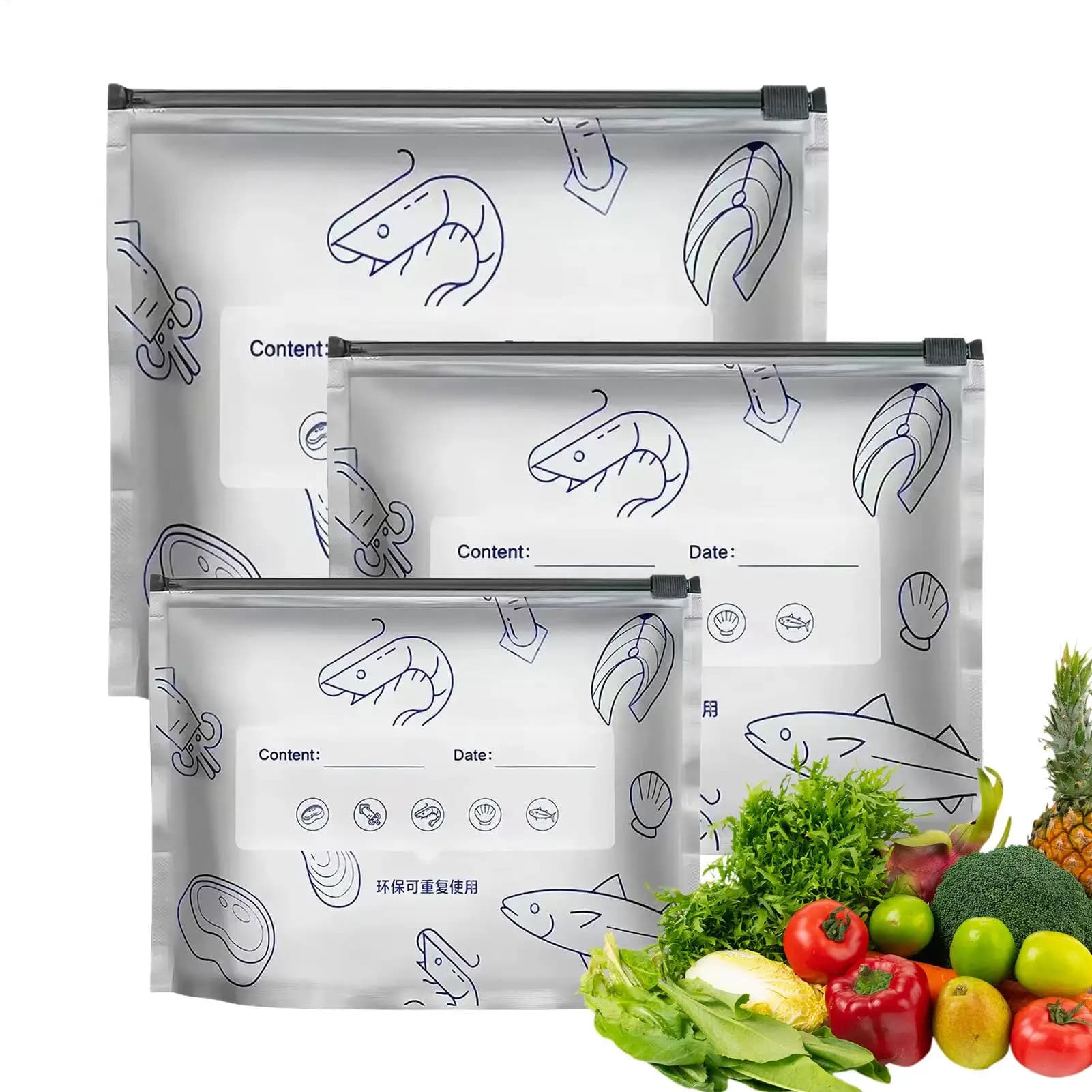 Sacchetti sigillanti in foglio di alluminio, 30 pezzi, sacchetti riutilizzabili per la conservazione degli alimenti, con coulisse, per verdure, frutta, frutti di mare, pasti