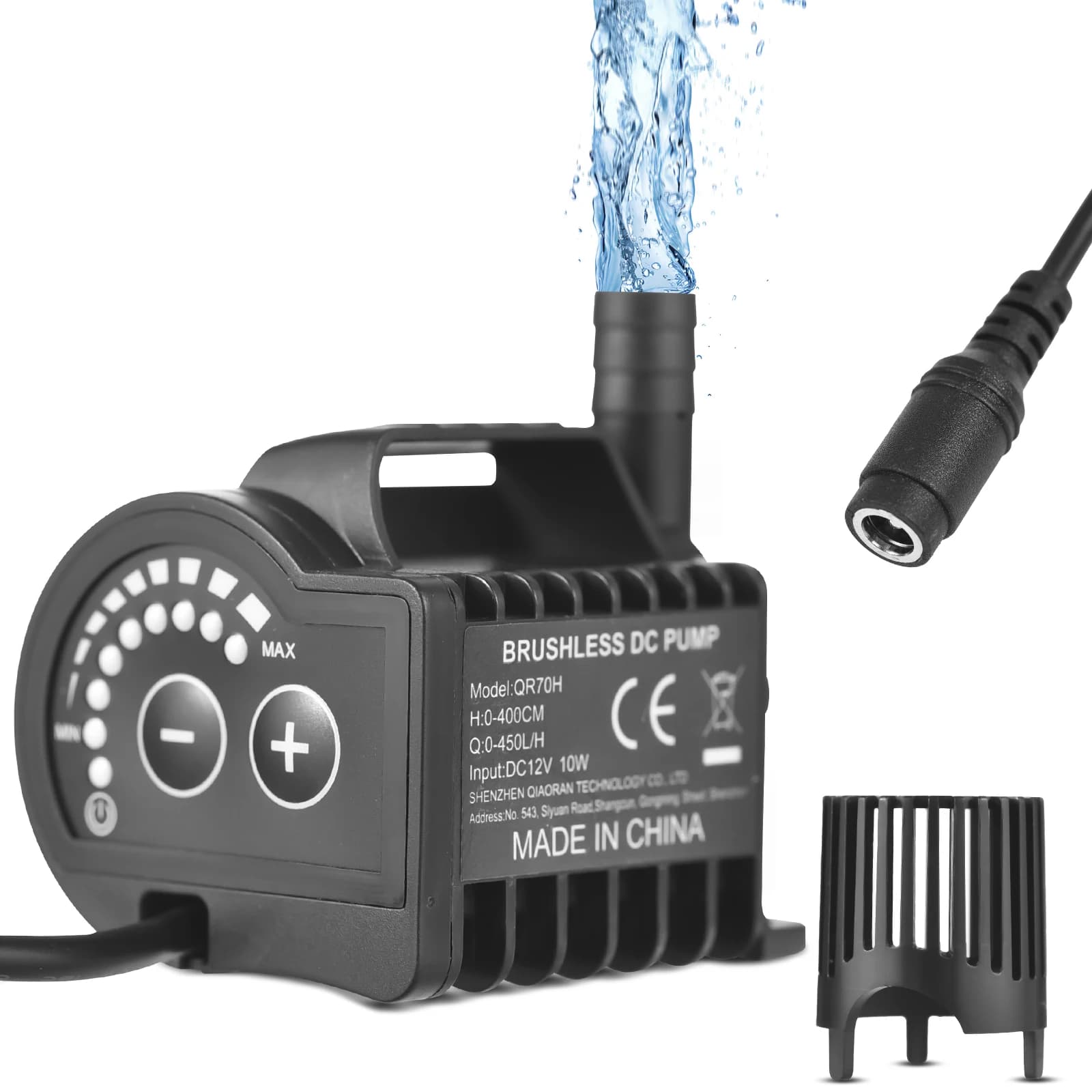 Pompa ad acqua sommergibile 12V Pompa per fontana regolabile a 8 livelli 0-700L/H con sollevamento da 0-9,8 piedi, spina femmina CC e base a ventosa
