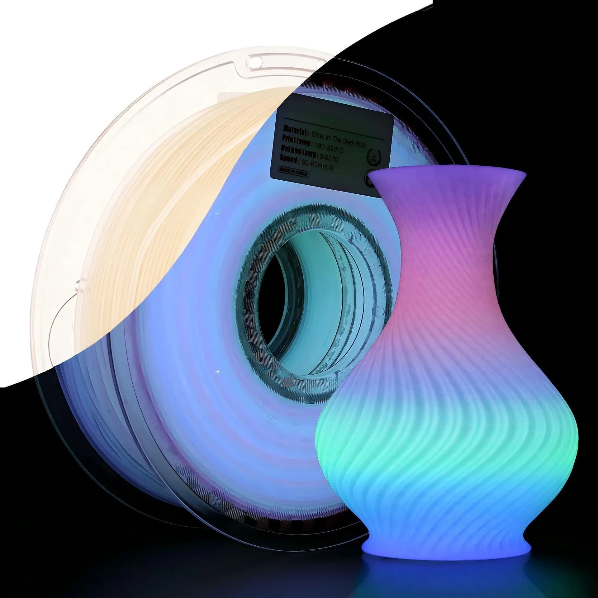 3D Printer Filament Bright PLA lighting in the dark from 250 g 1,75 mm - Rainbow/green/blue extruder Filament