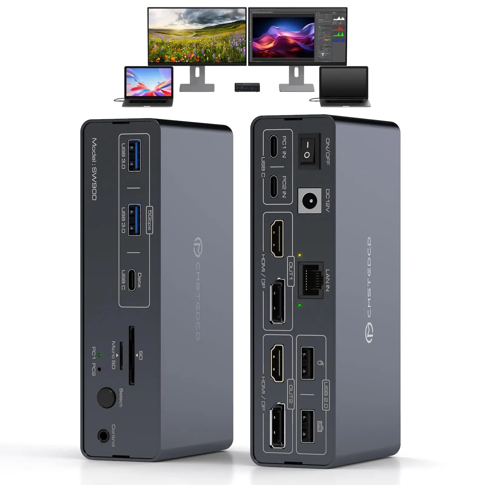 Docking station per interruttore KVM USB C per laptop/MacBook 2/3 monitor 1/2 con displaylink, docking station Thunderbolt 14 in 1/19 in 1