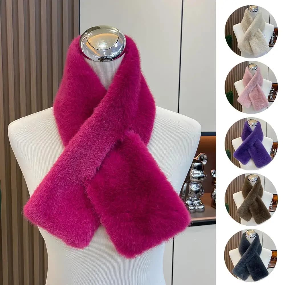 Solid colored double face outdoor scarves fake rabbit fur imitation fur soft neck handkerchief Plush Cross Luxury DIY scarf