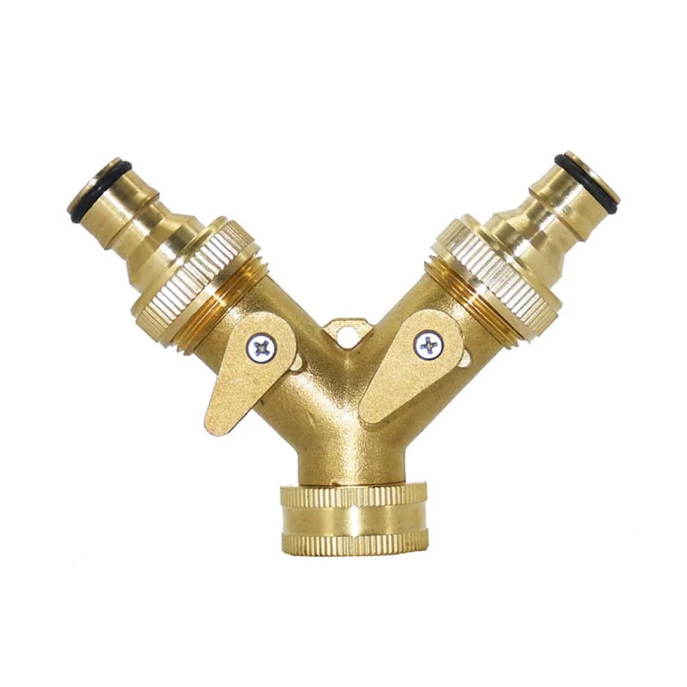 Rubinetto da giardino in ottone per irrigazione Rubinetto a 2 vie Valvola di irrigazione Tubo flessibile Splitter Adattatore connettore rapido a 2 vie Filettatura femmina G3/4 1 pz