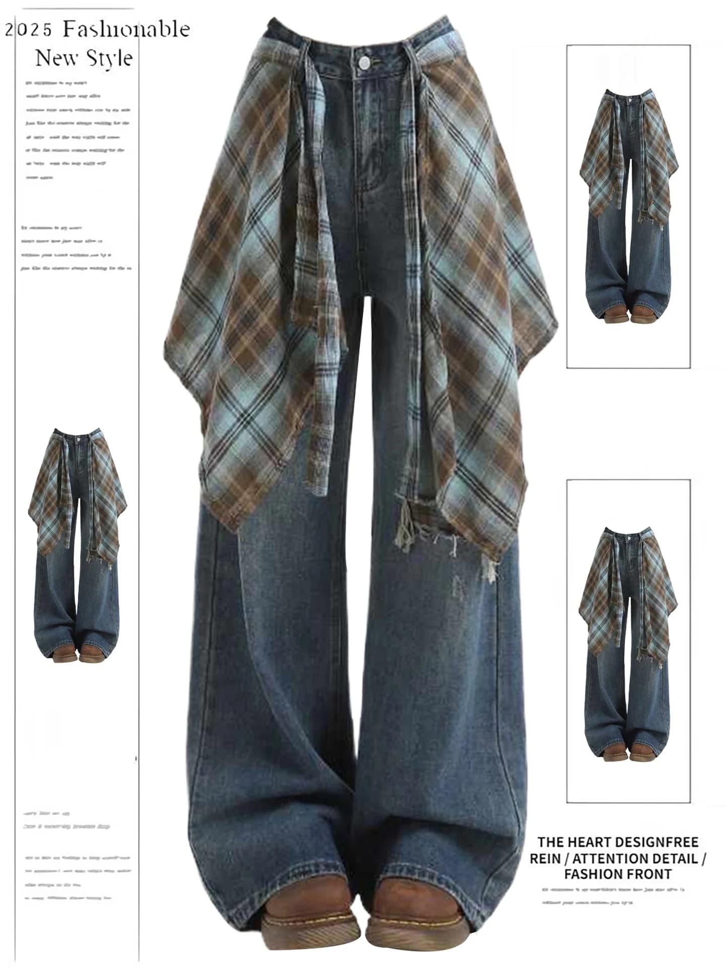 American Retro Fake Hole Jeans Women High Waist Straight Leg Wide Leg Pants Autumn New Design Slimming Effect Casual Denim