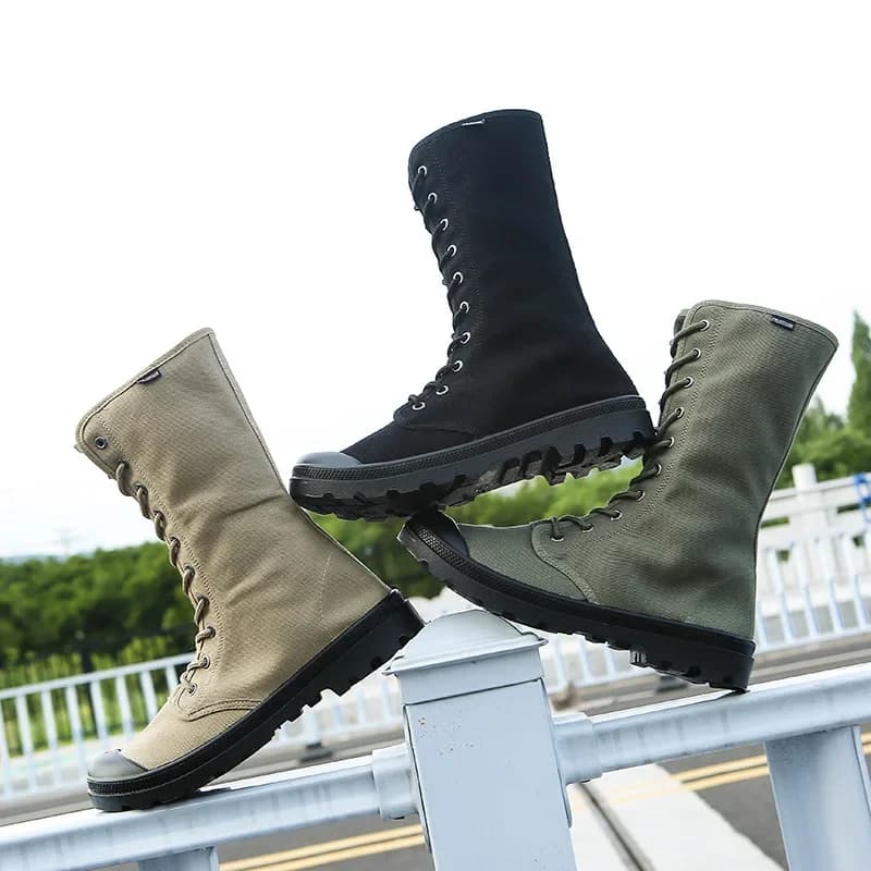 Stivali di tela casual da uomo Stivali alti autunnali Stivali da trekking antiscivolo per esterni alla moda da uomo Botas alla caviglia casual con lacci