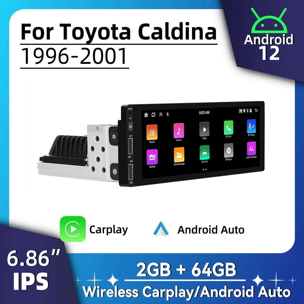 1Din Android Radio 6.86" Screen Head Unit for Toyota Caldina 1996-2001 Car Multimedia Android Auto Stereo Carplay Autoradio
