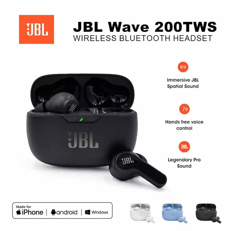 Auricolari wireless originali JBL Wave 200TWS True Headset JBL W200 TWS Auricolari Bluetooth 5.0 Cuffie sportive con microfono