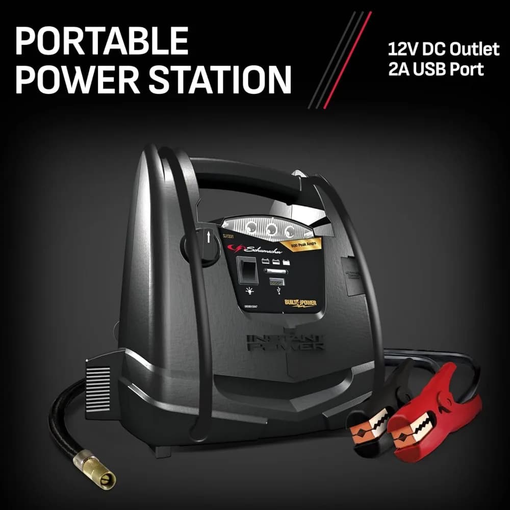 Avviatore di emergenza e centrale elettrica portatile, SJ1331, 4 in 1, 800 A, 12 Volt, compressore d'aria da 150 PSI, luce LED, presa CC
