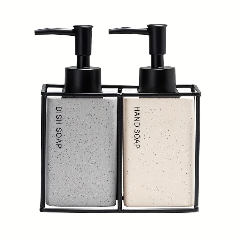 Ceramic Soap Dispenser Refillable Pump Bottle Stone Look for Home Hotel Bathroom Liquid Container