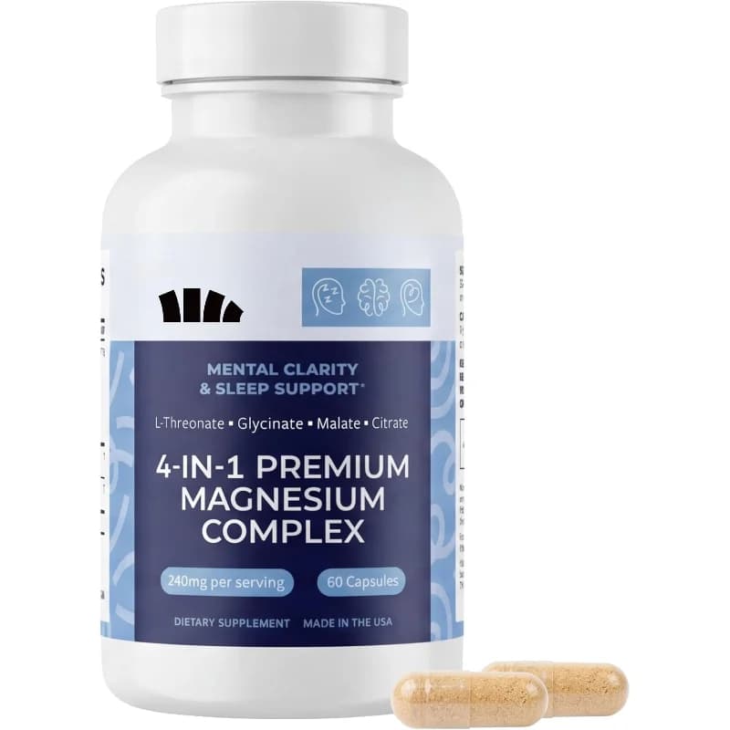 Four Fold Magnesium Supplement Capsules 400mg Containing Vitamin D3 and B6-60 Vegan Capsules