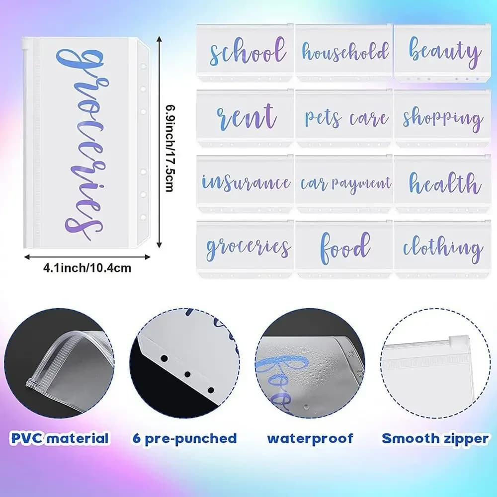 Borse per archiviazione 6 anelli Custodia impermeabile Organizzatori Tasche raccoglitore Raccoglitore per notebook Raccoglitore Cartelle con cerniera Busta per contanti Risparmio