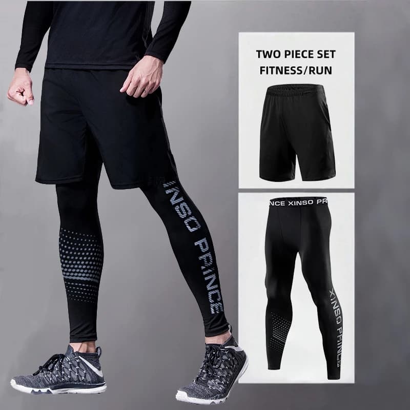 Men's Sports Running Trousers Training Fitness Shorts + Long Tights Basketball Pants Compression Quick-Dry Running Accessories