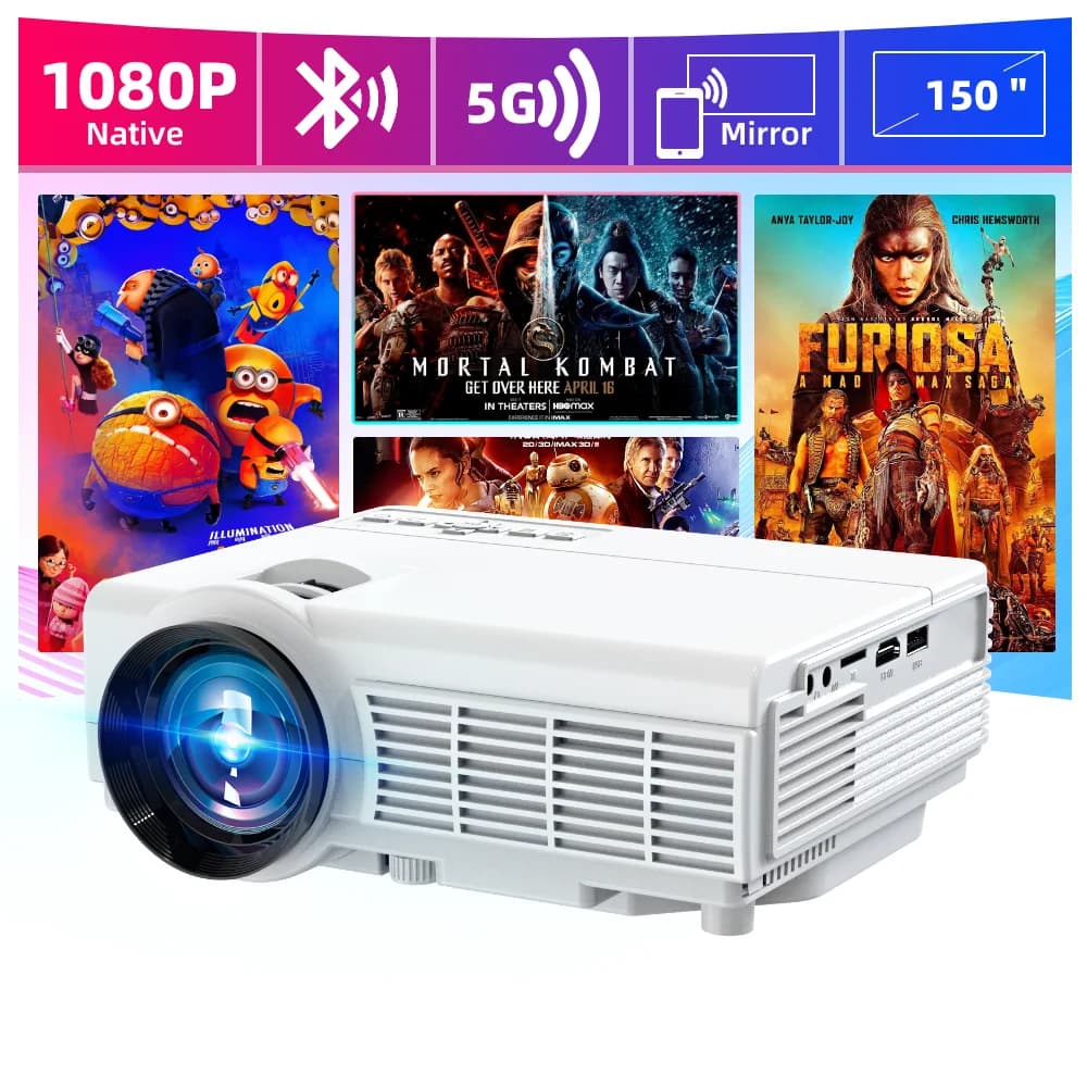 Potente proiettore portatile con Wi-Fi e Bluetooth, mirroring dello schermo 1080P, proiettori per esterni, porta HDMI/USB/AV/audio (Q5)