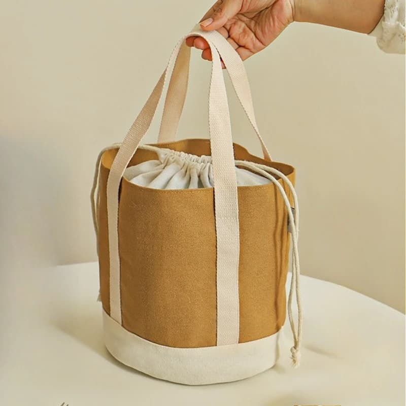 Borsa termica portatile in tela spessa con coulisse per il pranzo, ideale per studenti e impiegati