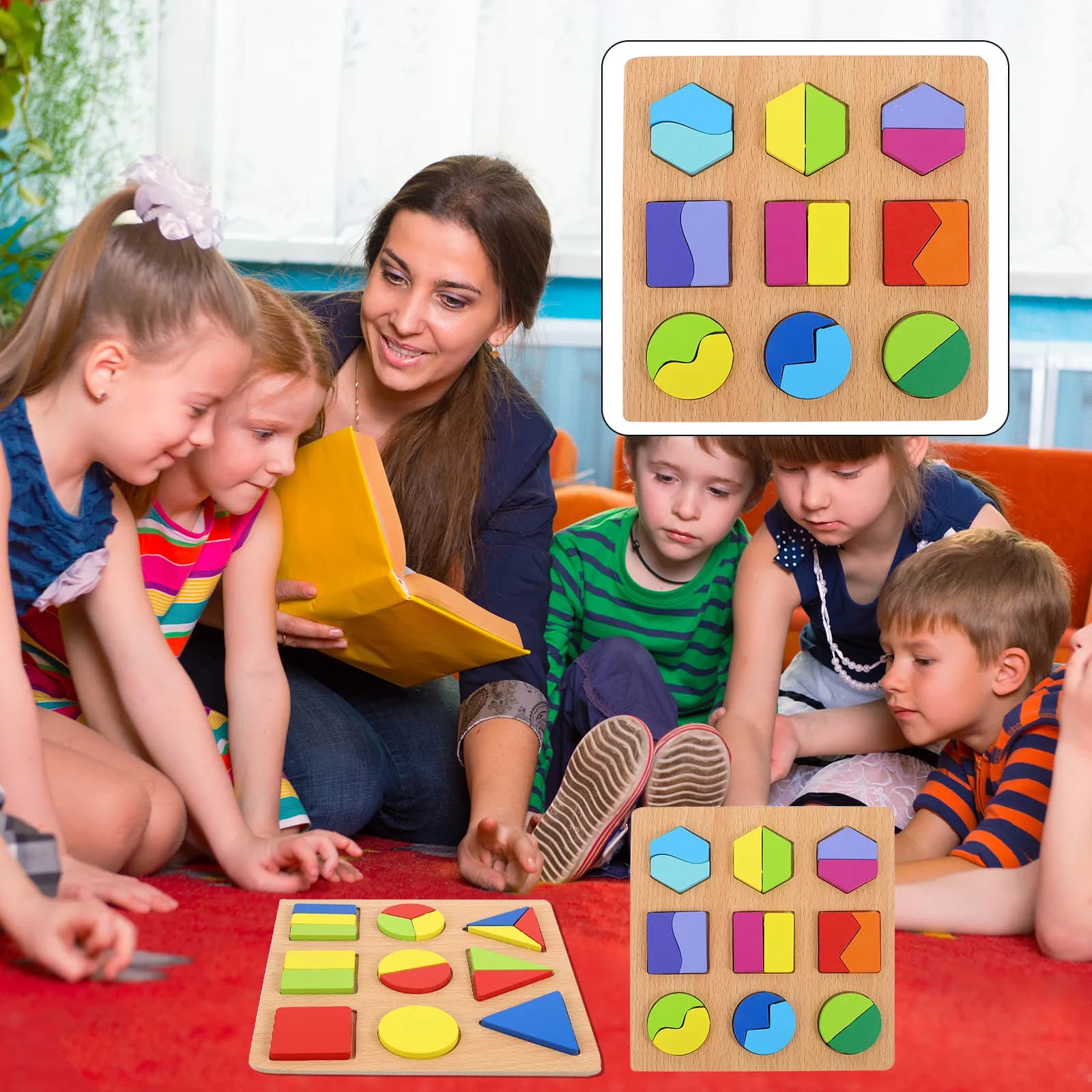 2 pcs 1 set Wooden Educational Early Learning Game Kids Halloween Christmas New Year Early Childhood Education Geometry Board