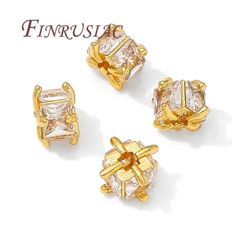 Perline in ottone placcato oro 18 carati con zirconi per gioielli, perline distanziatrici per la creazione di braccialetti, separatori di perline in metallo