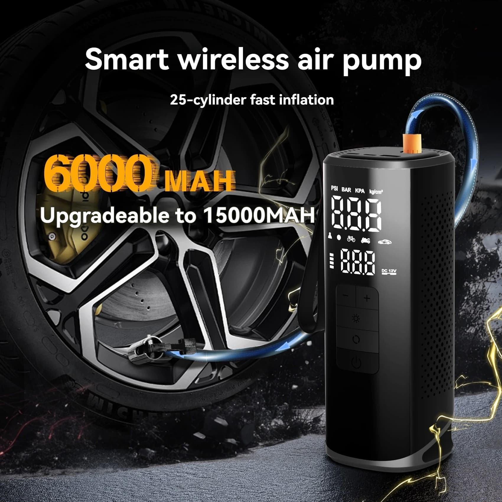 Cordless Portable Car Tire Inflator High Power Rechargeable Air Compressor Pump
